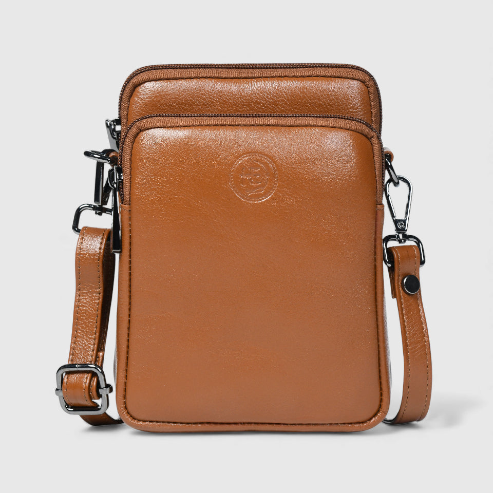 AmberStride Leather Sling Bag – Brown Colour
