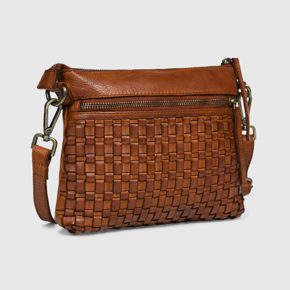 Woven Elegance Leather Handbag - Maroon Colour