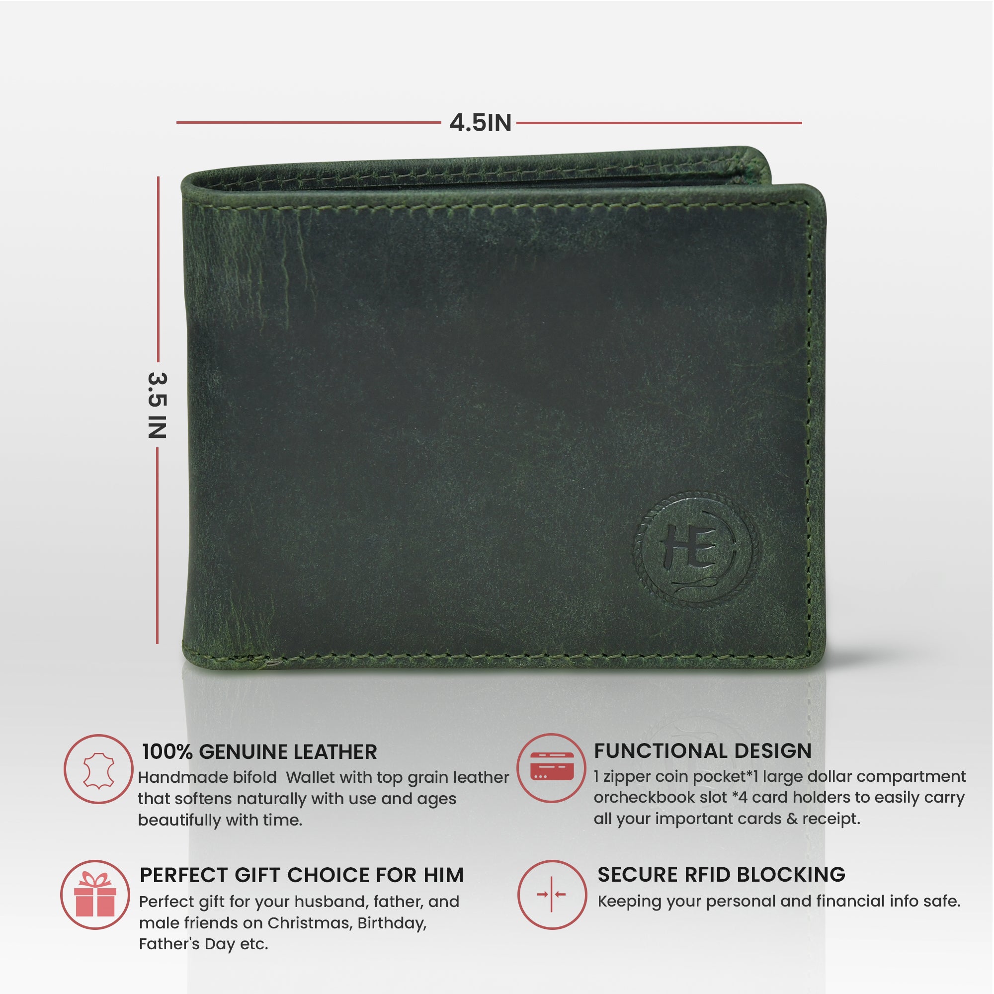 Vintage Leather RFID Wallet - Green Colour