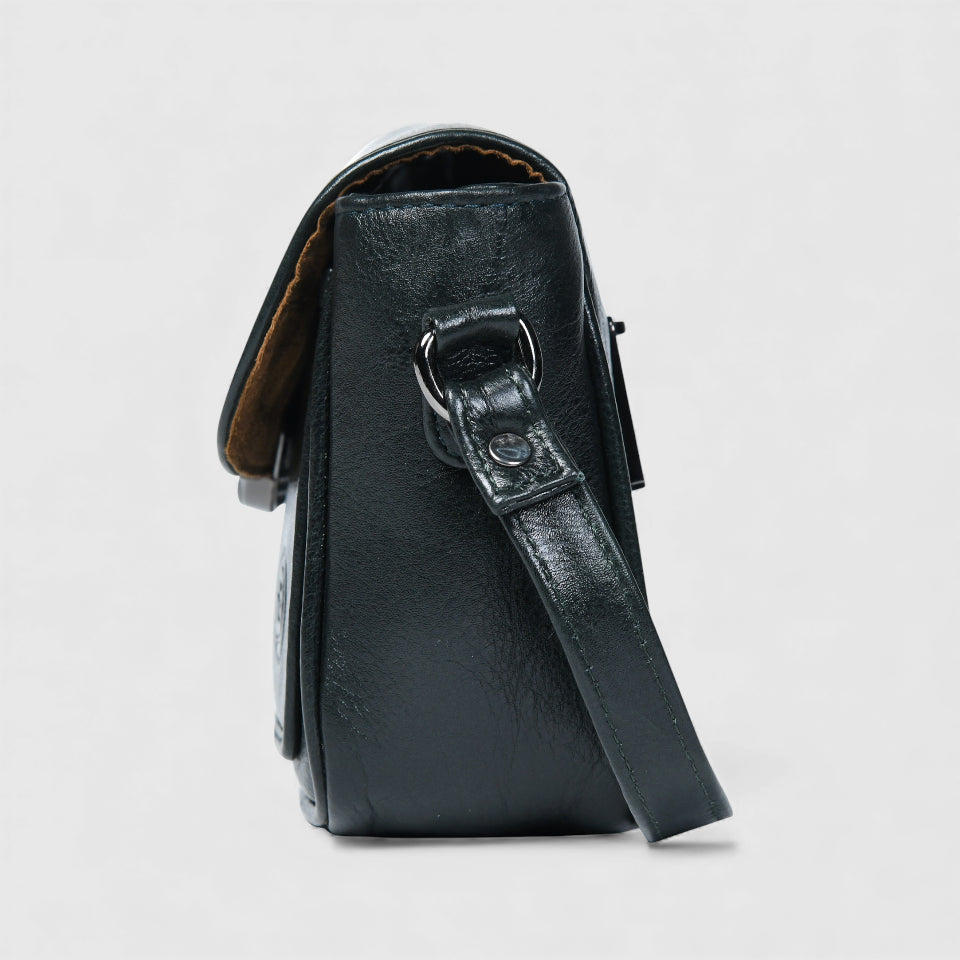 Verdant Elegance Women's Leather Handbag - Black Colour