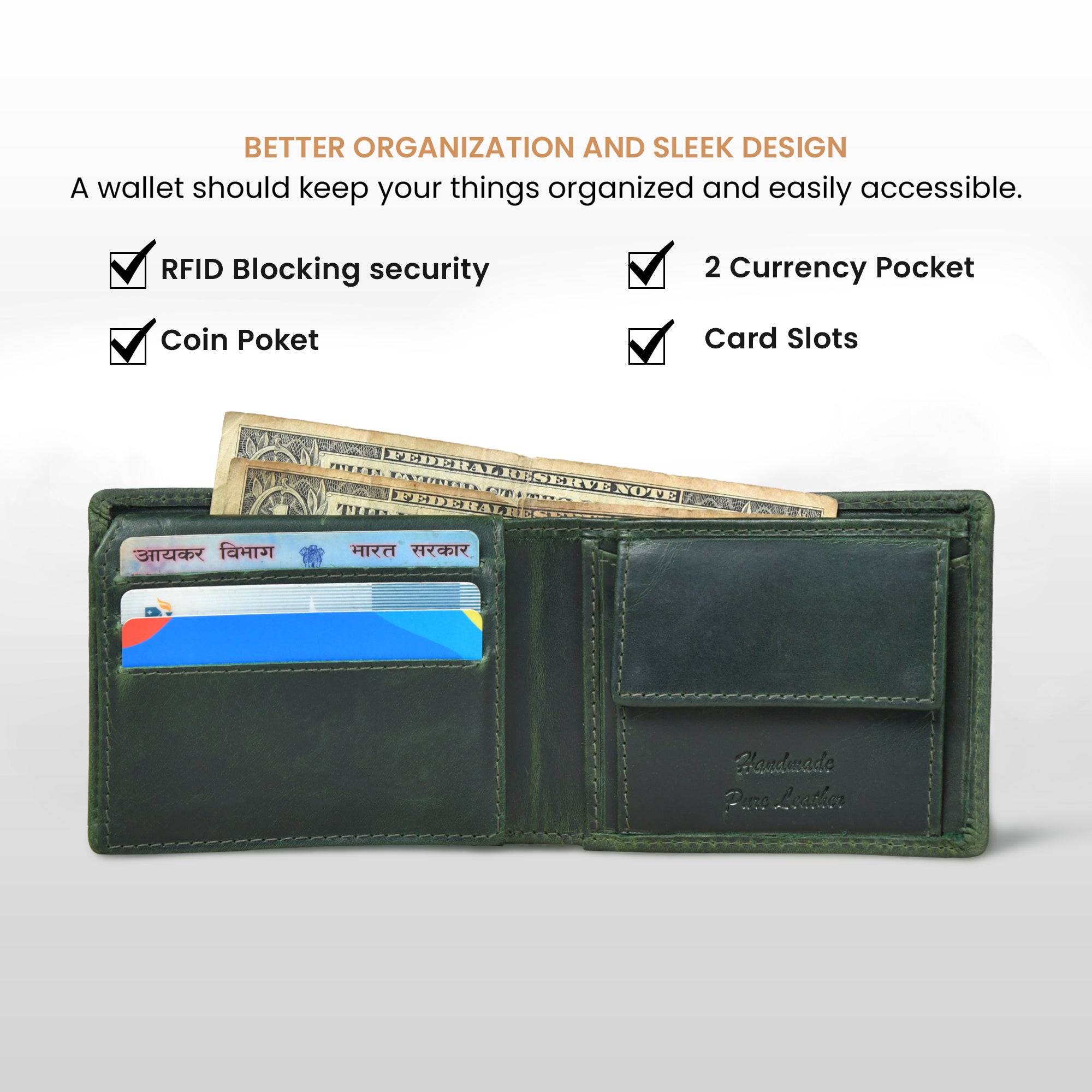 Vintage Leather RFID Wallet - Green Colour