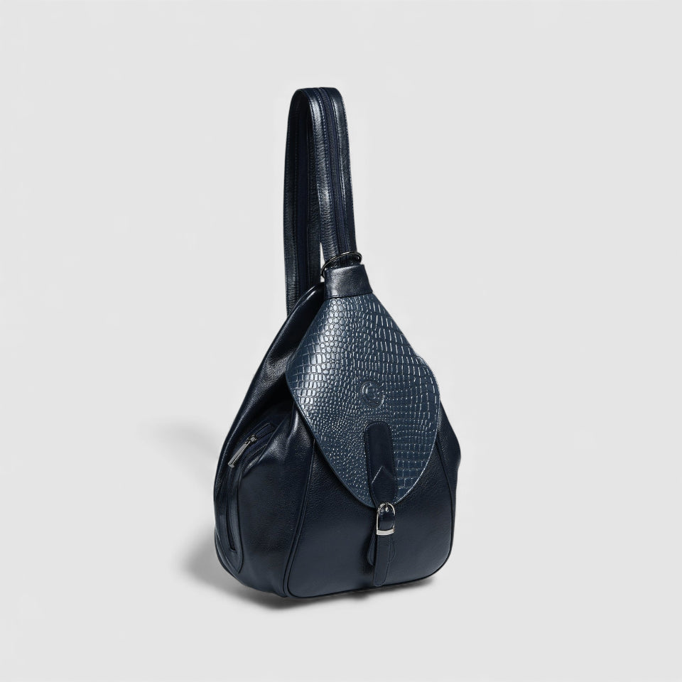 Croco Leather Shoulder Bag - Navy Blue Colour