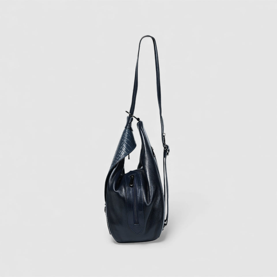 Croco Leather Shoulder Bag - Navy Blue Colour