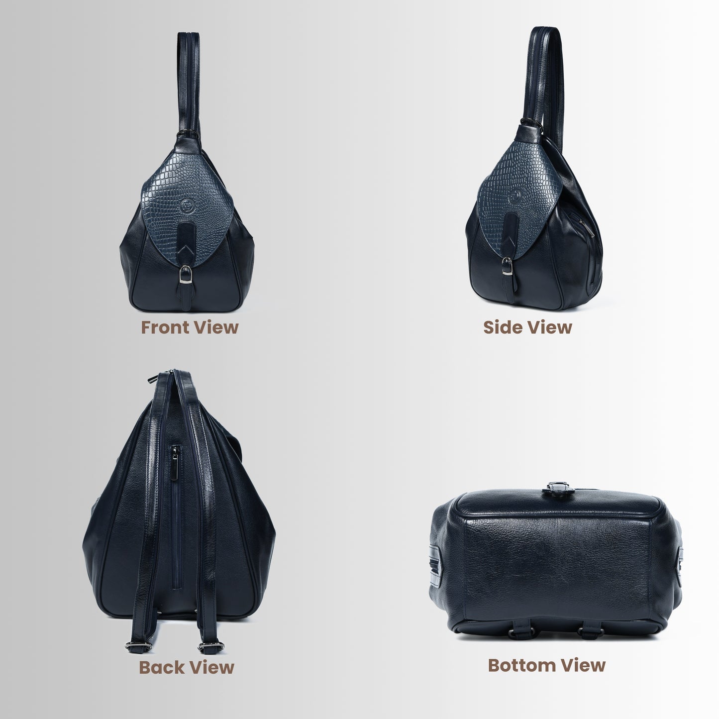 Croco Leather Shoulder Bag - Navy Blue Colour