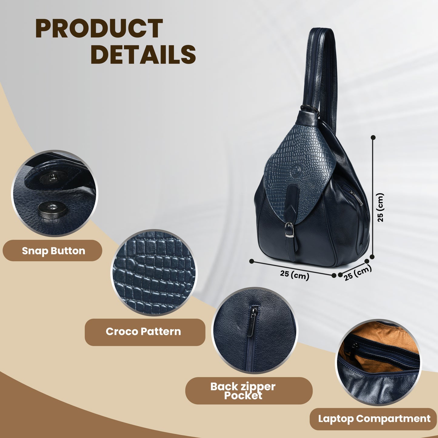 Croco Leather Shoulder Bag - Navy Blue Colour