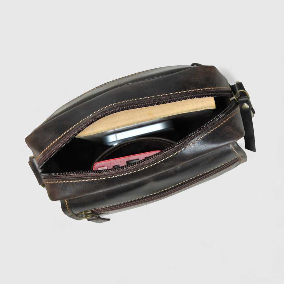 Explorer Vintage Leather Sling Bag - Brown Colour