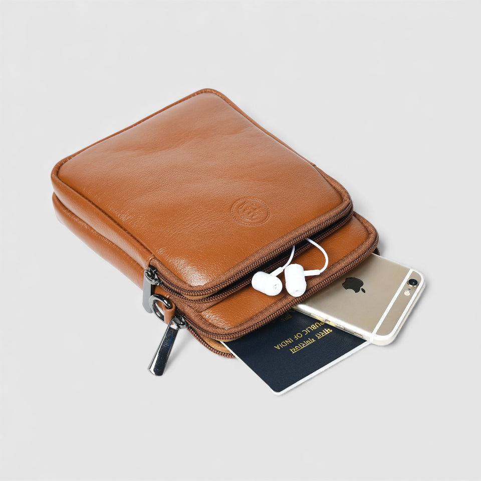 AmberStride Leather Sling Bag – Brown Colour