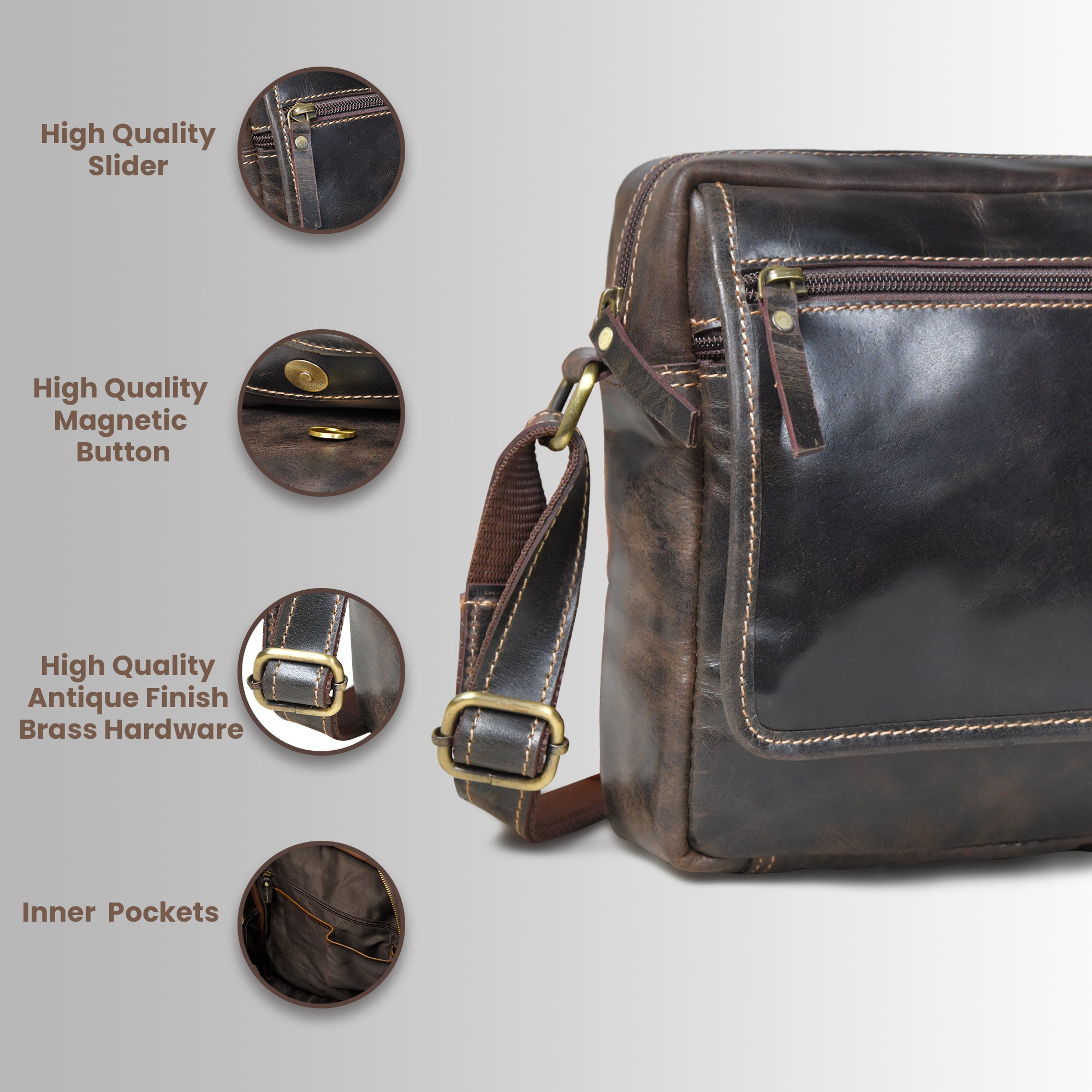 Explorer Vintage Leather Sling Bag - Brown Colour