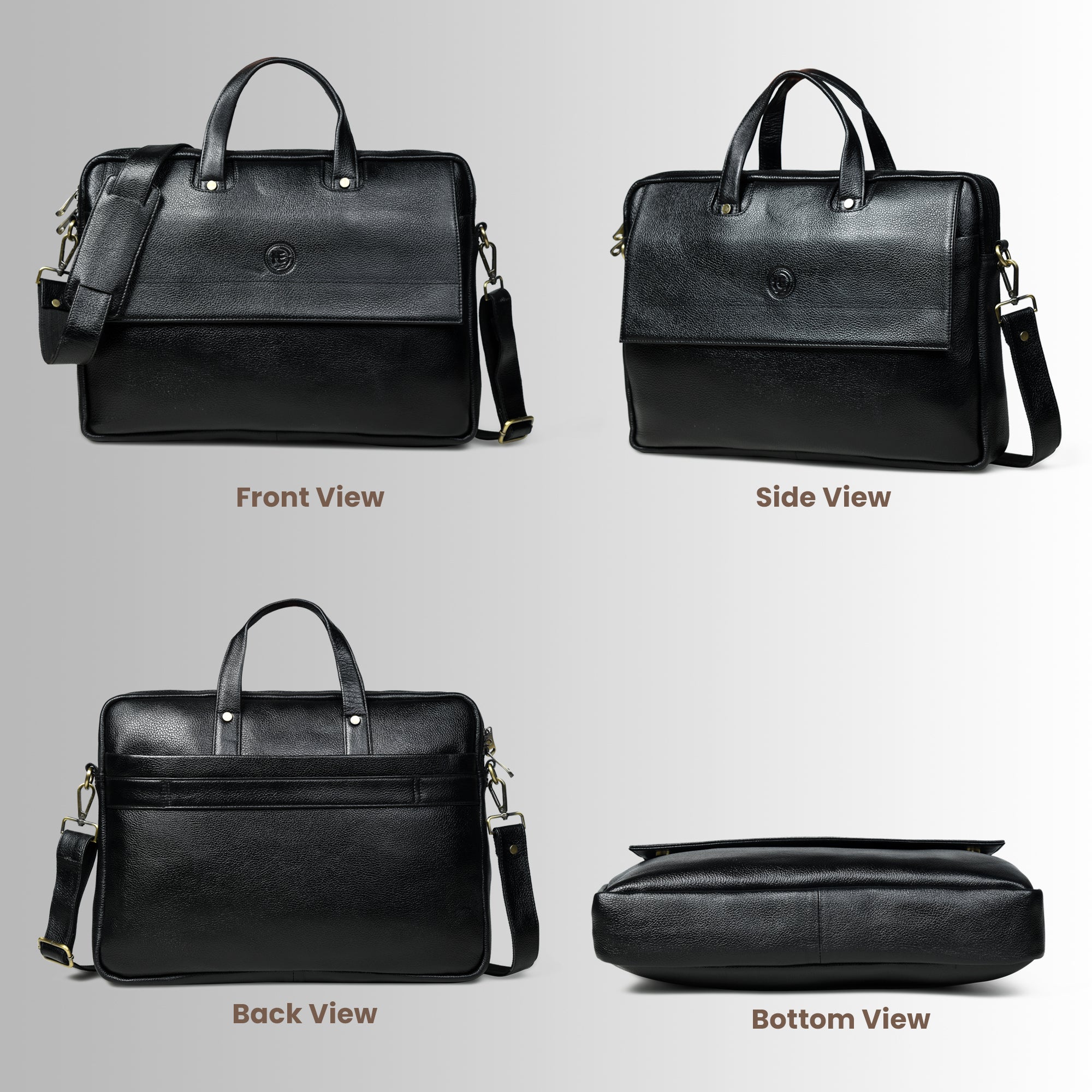Executive Edge Leather Laptop Briefcase - Black Colour