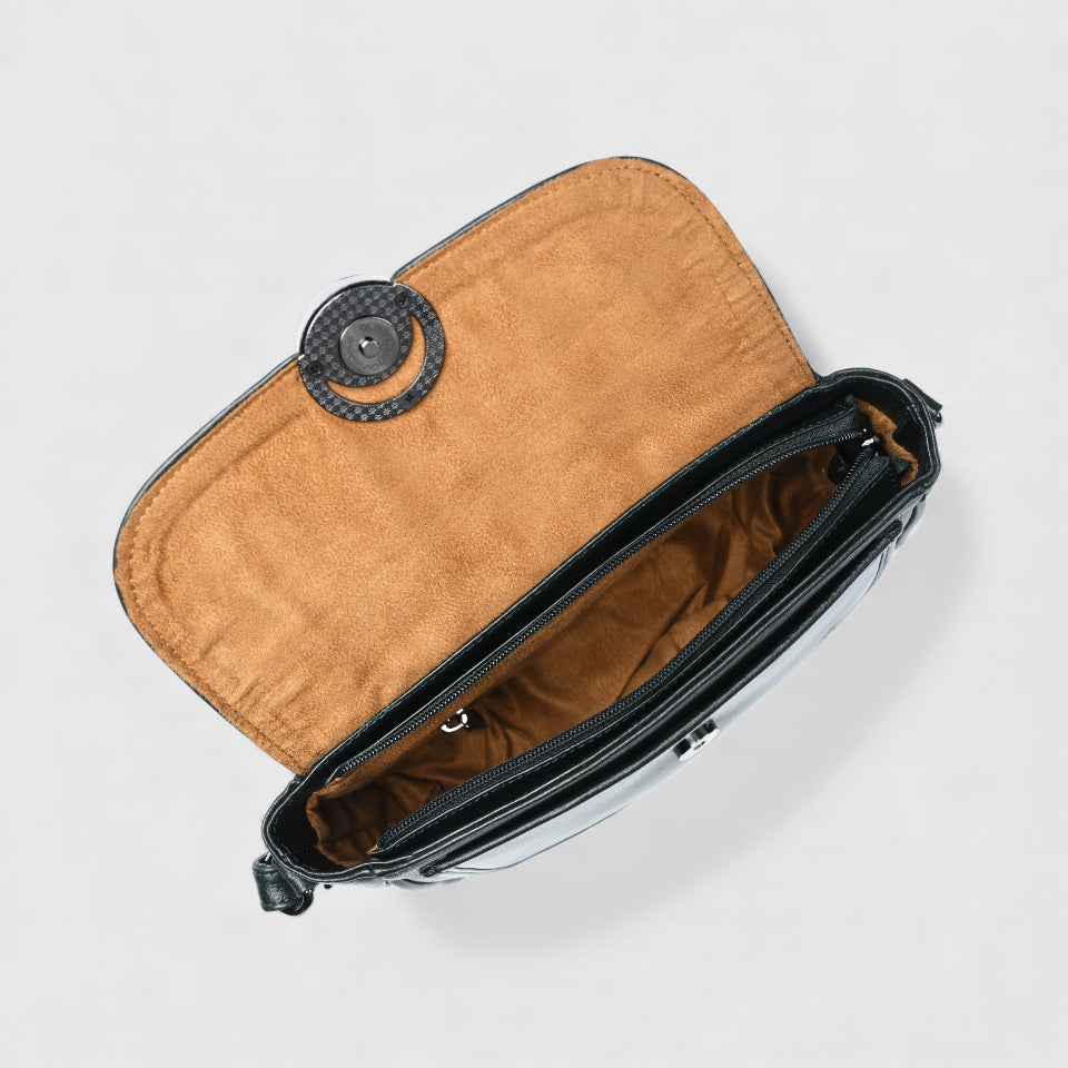 Verdant Elegance Women's Leather Handbag - Black Colour