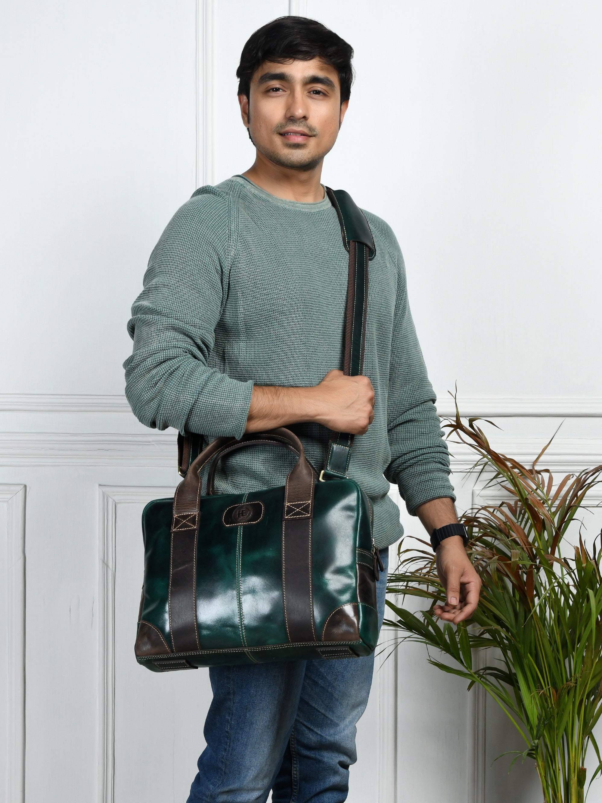 Heritage Buffalo Pure Leather Laptop Bag - Green Colour