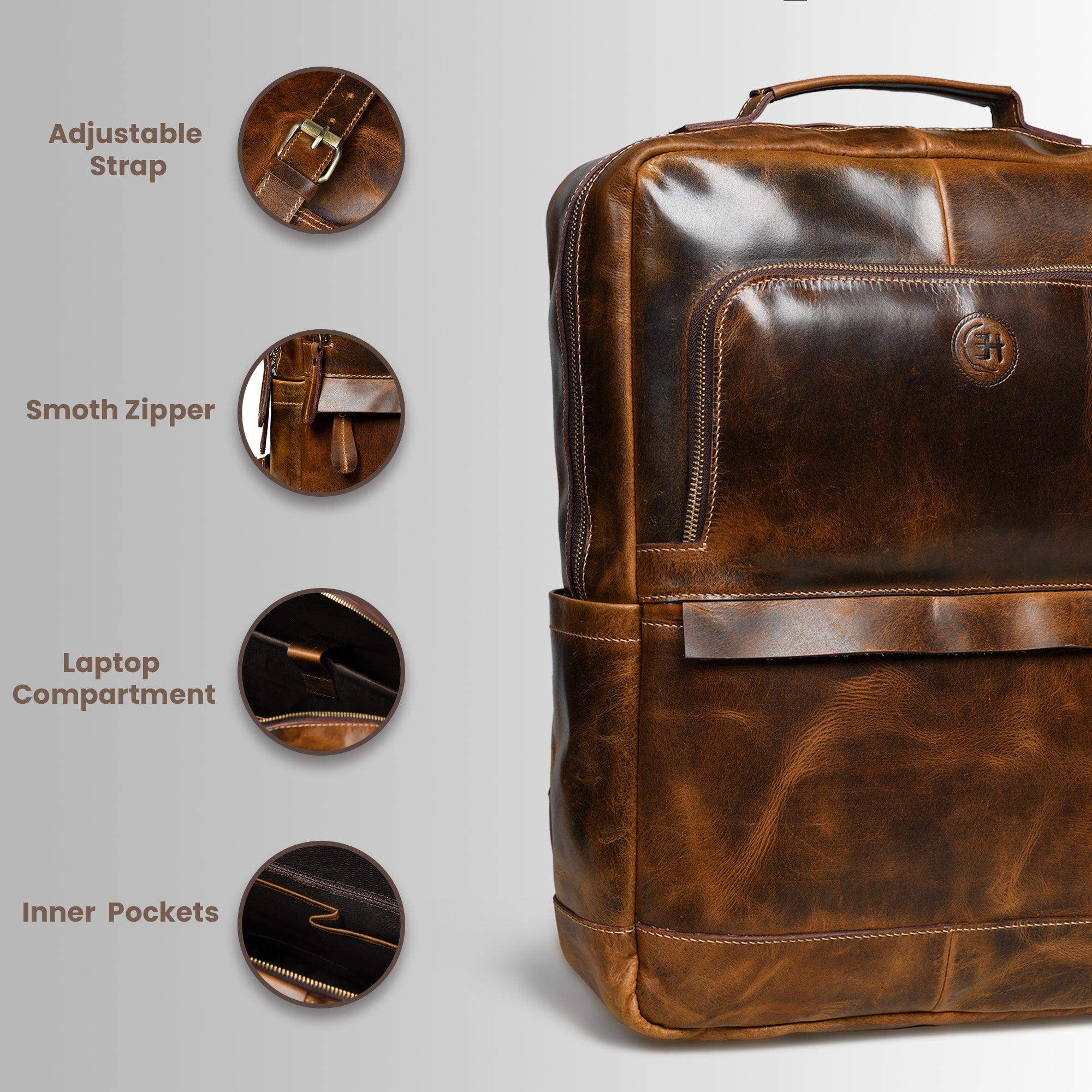 Alpine Vintage Leather Laptop Backpack - Maroon Colour