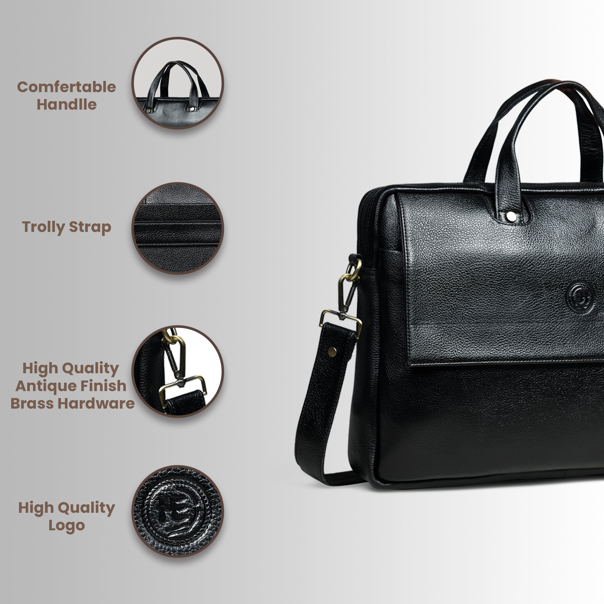 Executive Edge Leather Laptop Briefcase - Black Colour