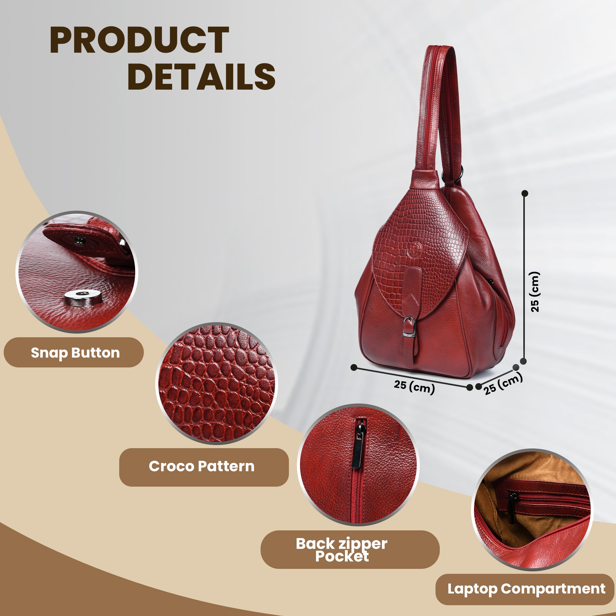 Croco Leather Shoulder Bag - Red Colour