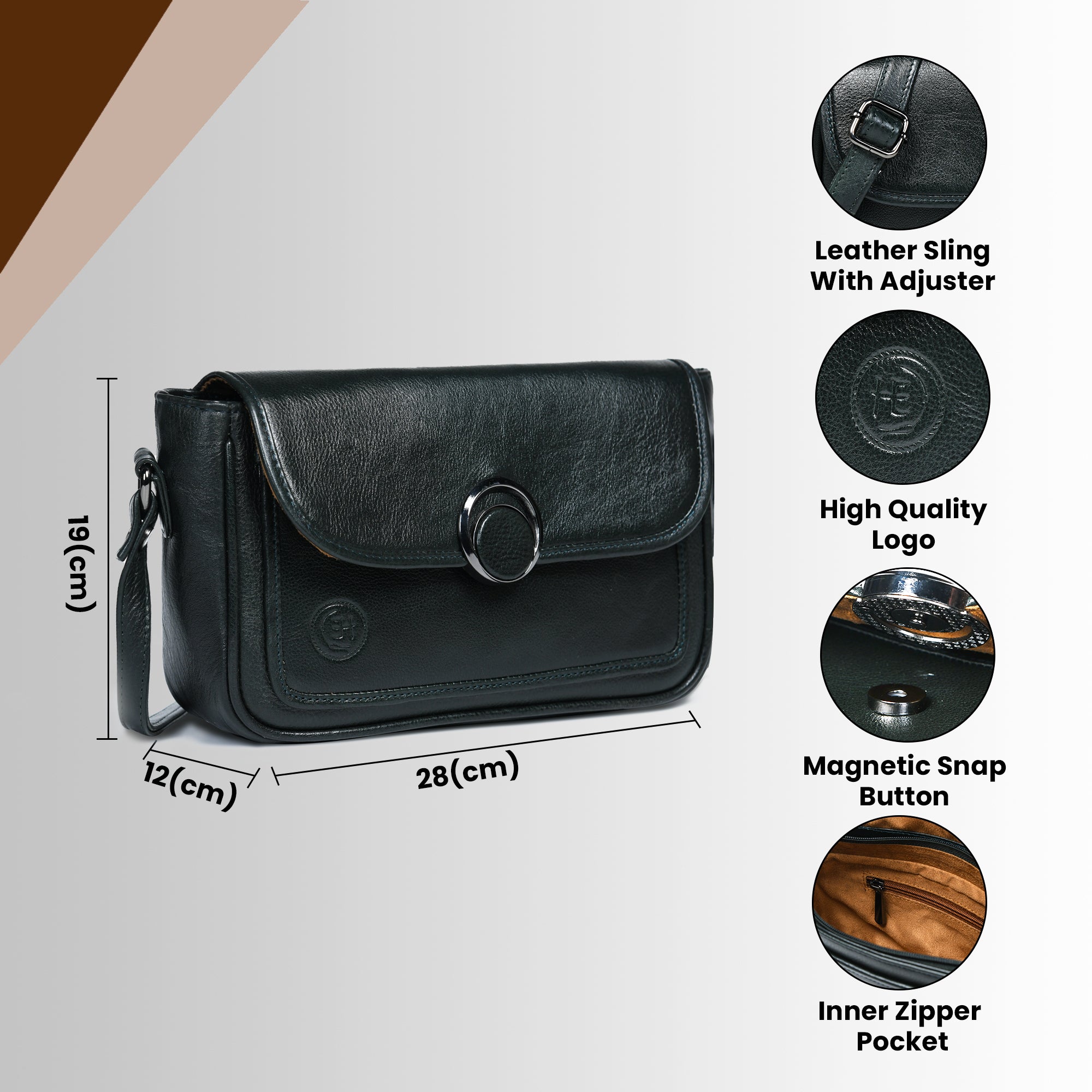 Verdant Elegance Women's Leather Handbag - Black Colour