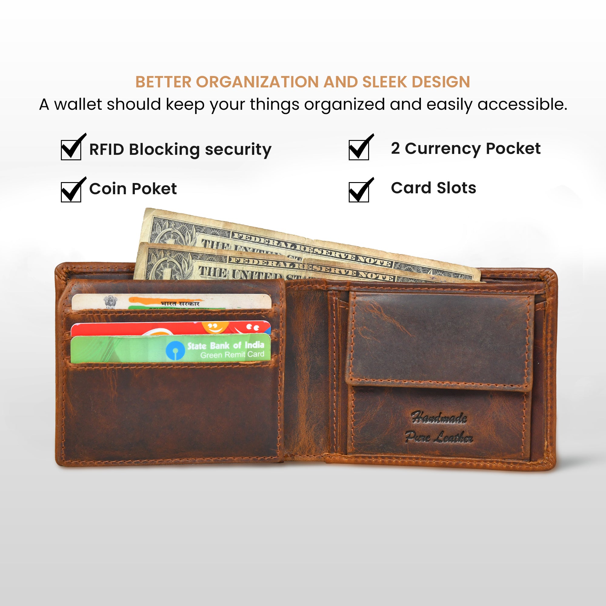 Vintage Leather RFID Wallet - Brown Colour