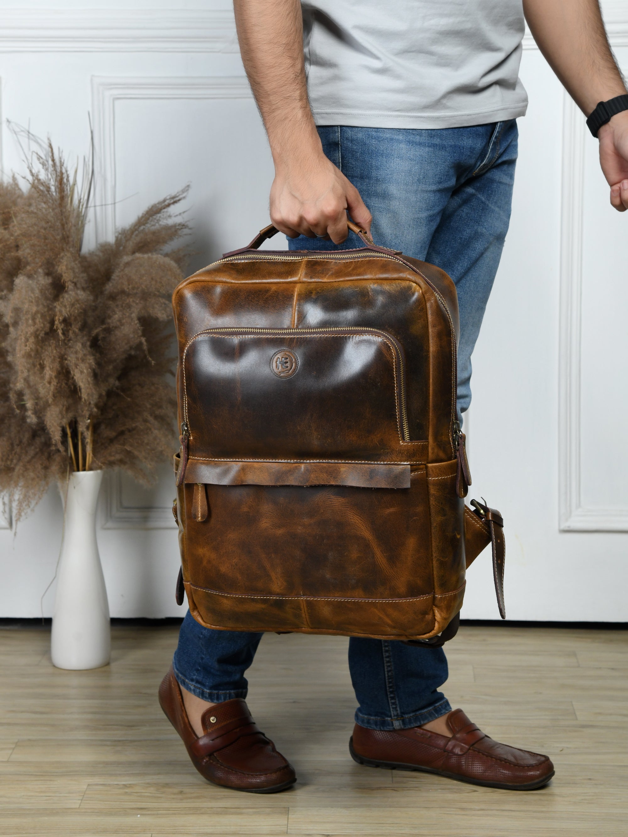 Alpine Vintage Leather Laptop Backpack - Maroon Colour