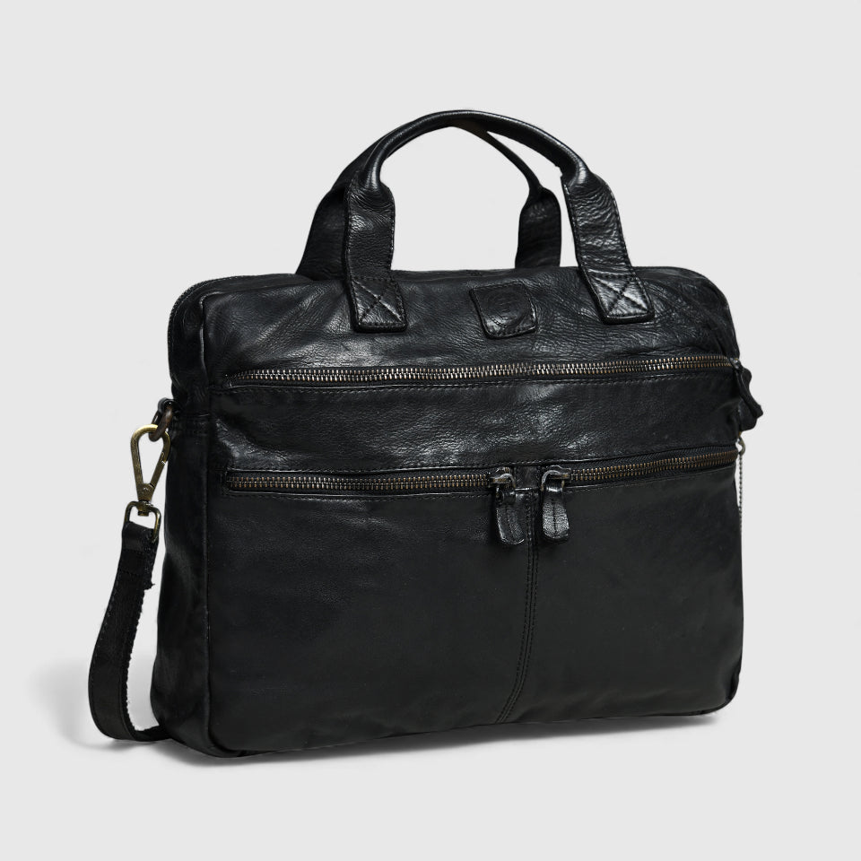 Voyager Vintage Leather Laptop Bag - Black Colour