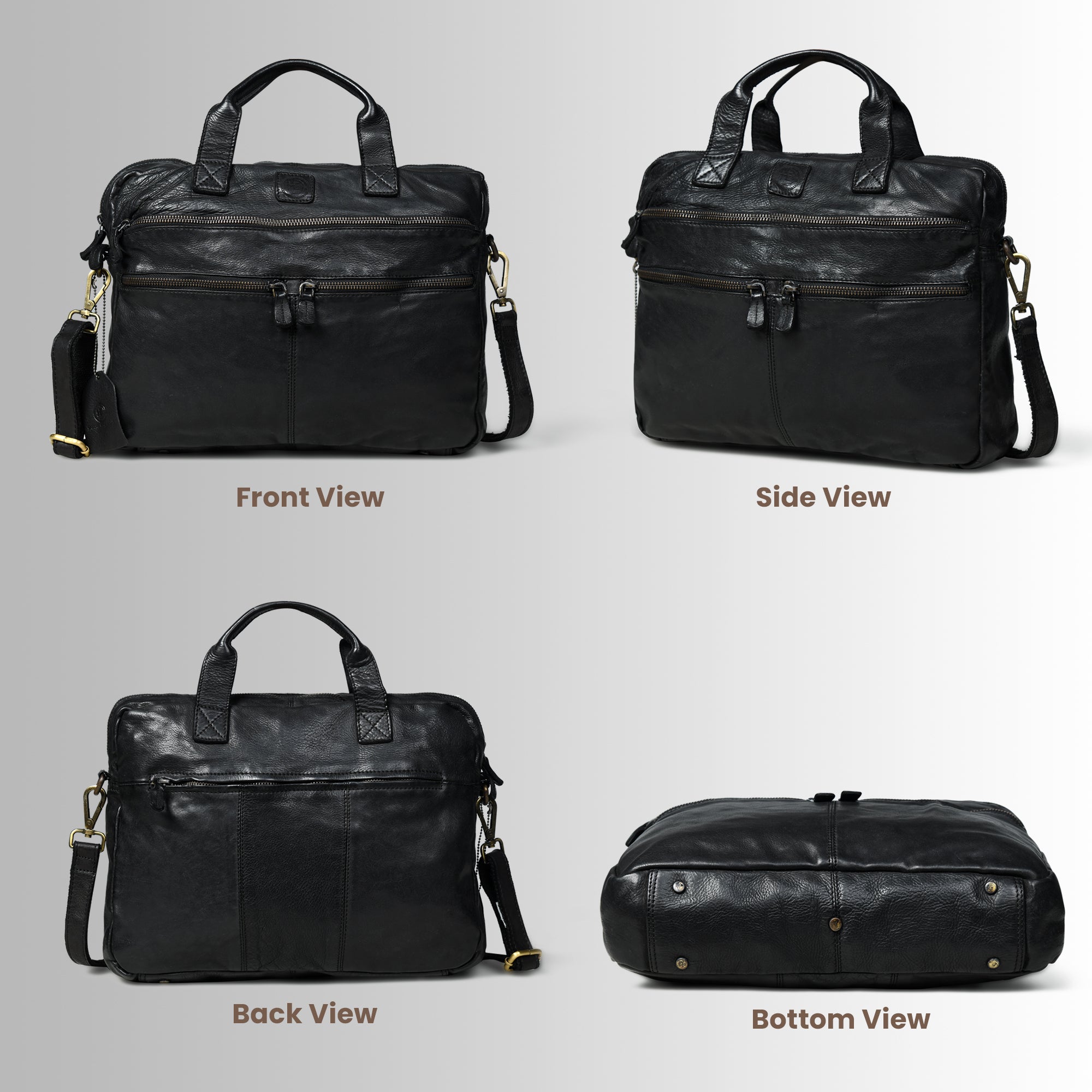 Voyager Vintage Leather Laptop Bag - Black Colour
