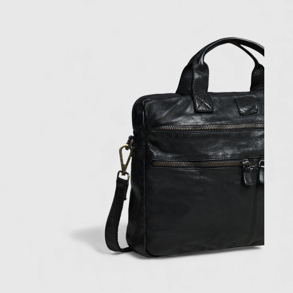 Voyager Vintage Leather Laptop Bag - Black Colour