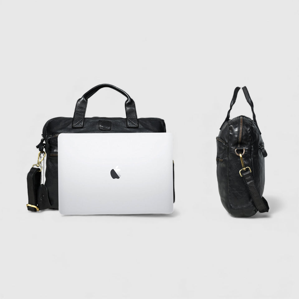 Voyager Vintage Leather Laptop Bag - Black Colour