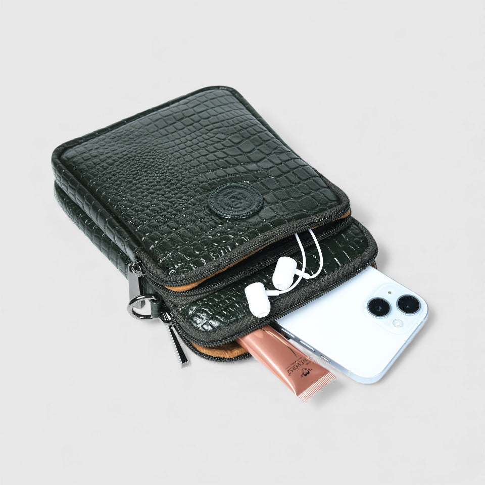 Croc Luxe Leather Sling Bag – Green Colour