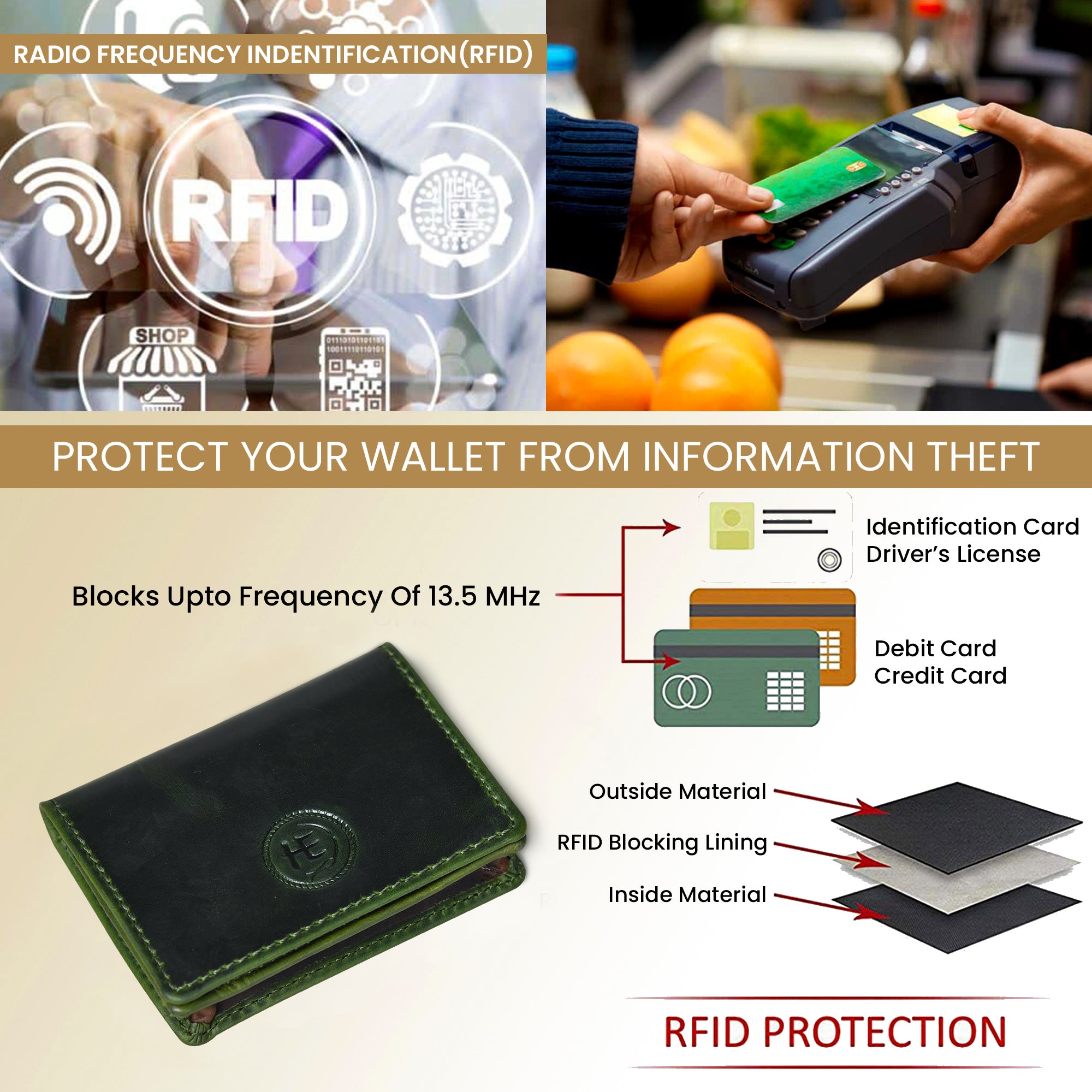 Classic Leather Card Wallet - Green Colour