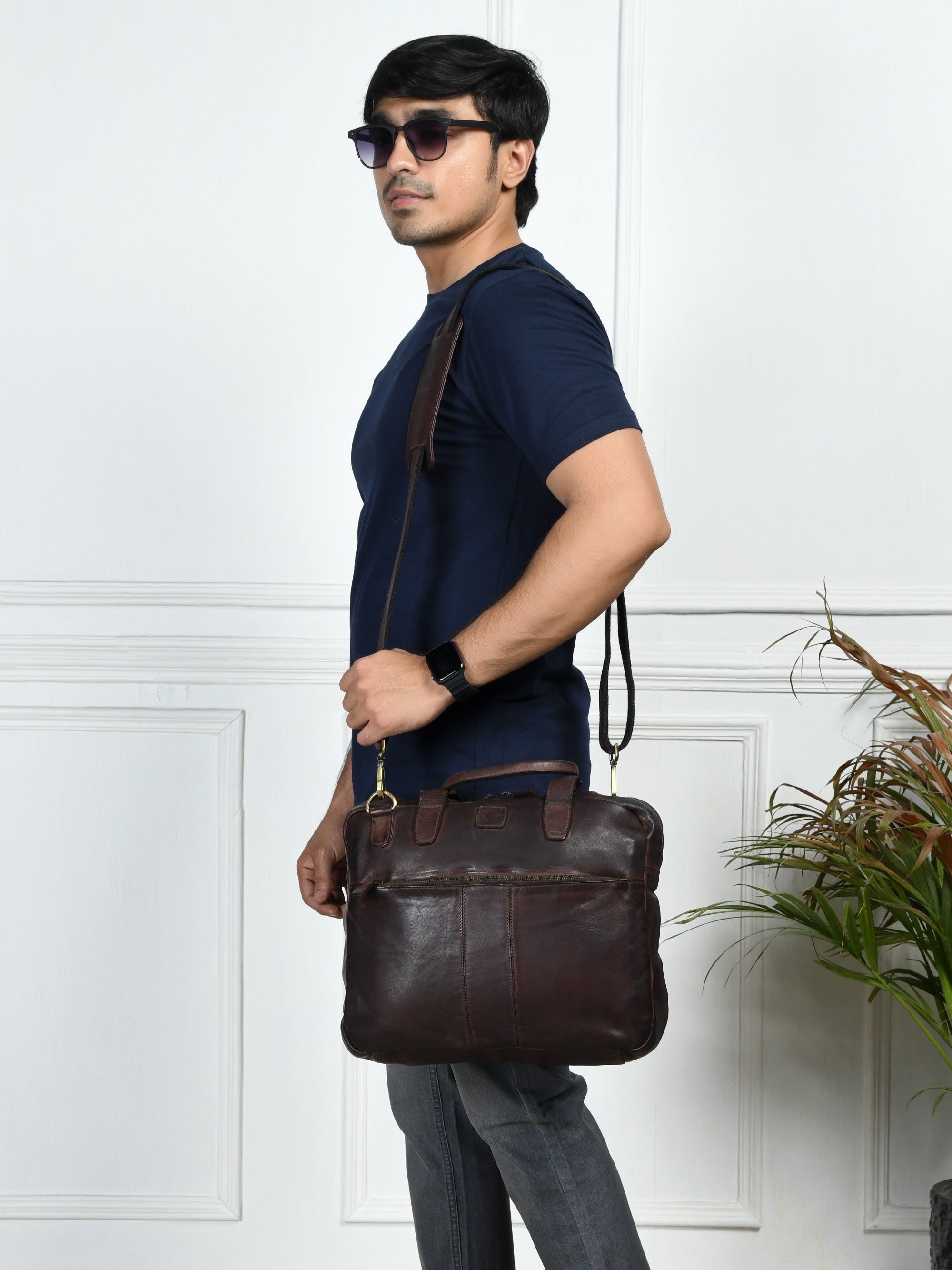 Voyager Premium Leather Laptop Bag - Maroon Colour