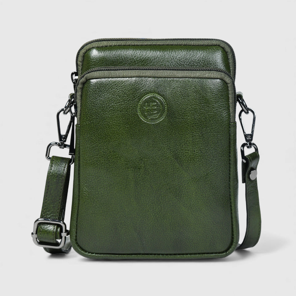 AmberStride Leather Sling Bag – Olive Colour