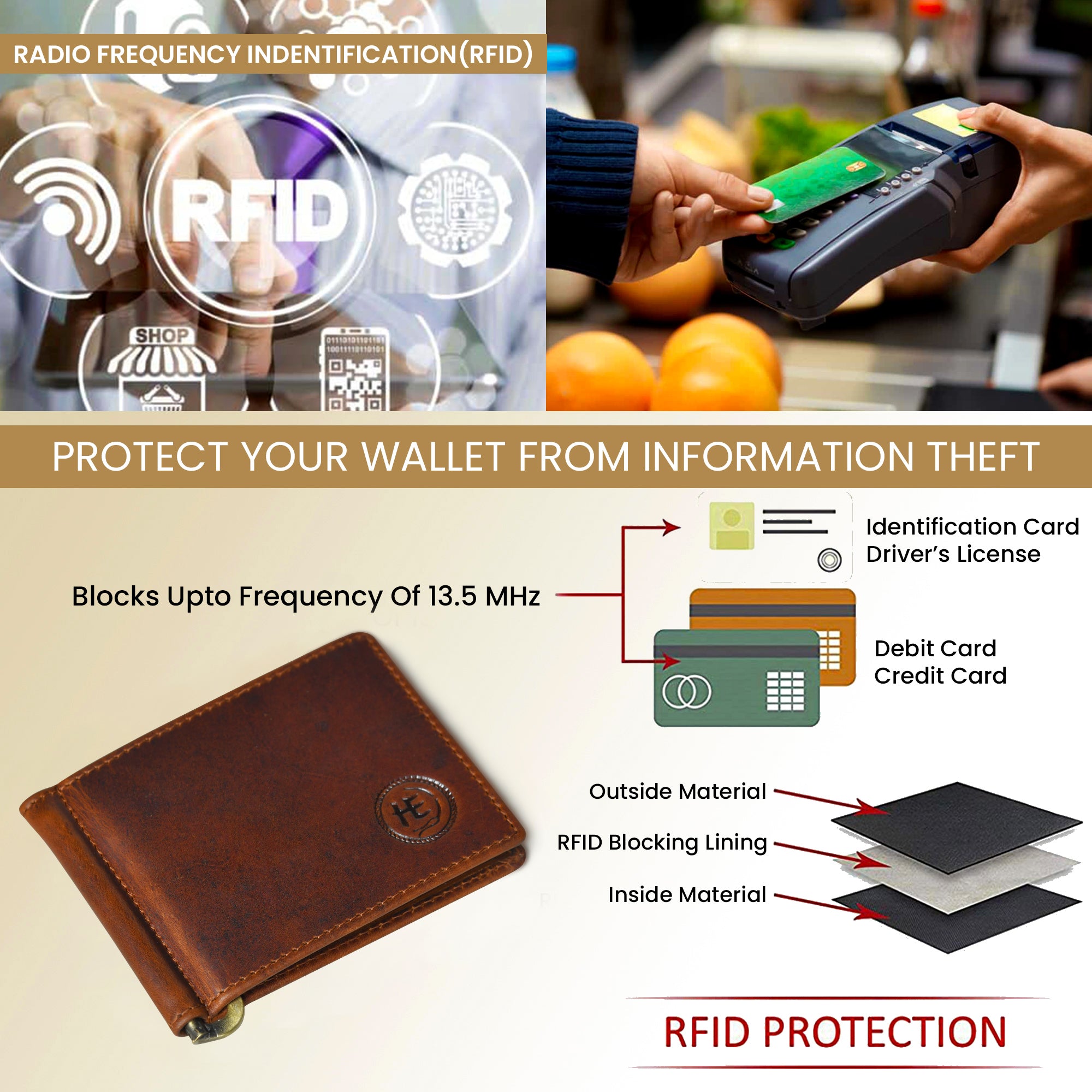 Slim Money Clip Wallet - Brown Colour