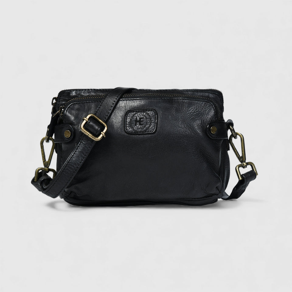 Classic Cognac Leather Women's Handbag - Black Colour