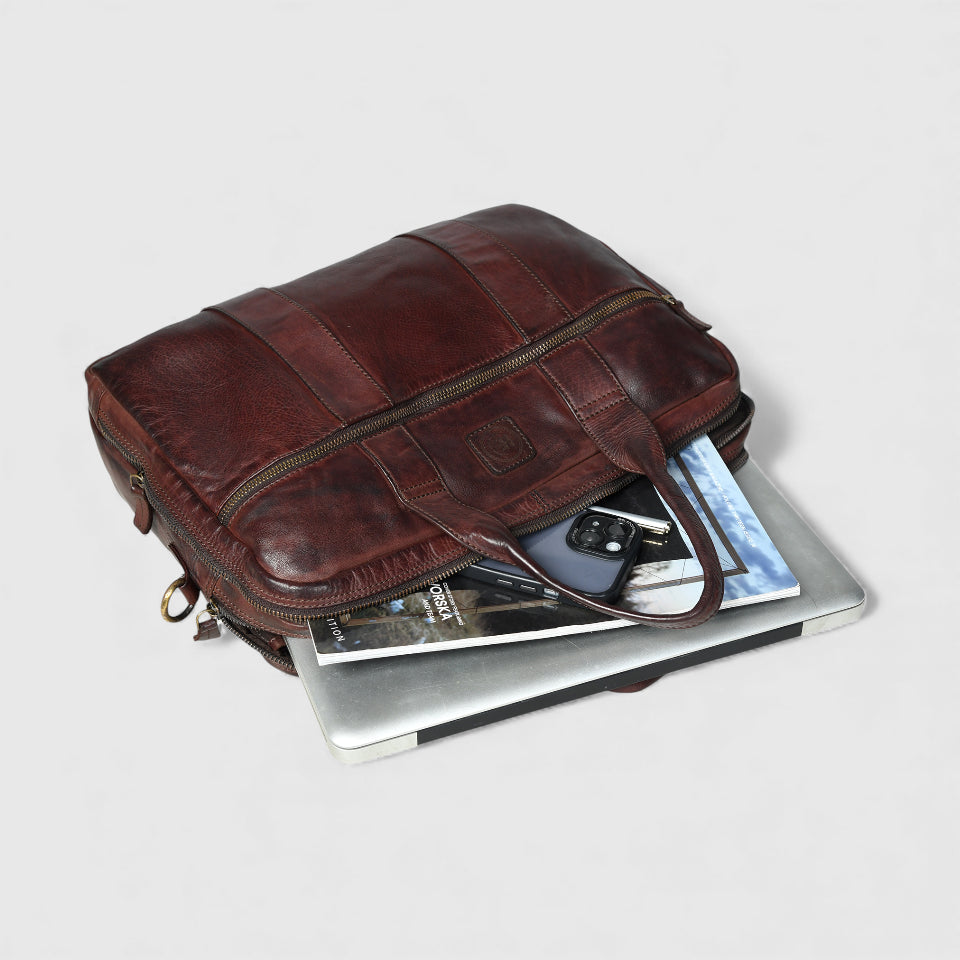 Executive Heritage Pure Leather Laptop Bag - Maroon Colour