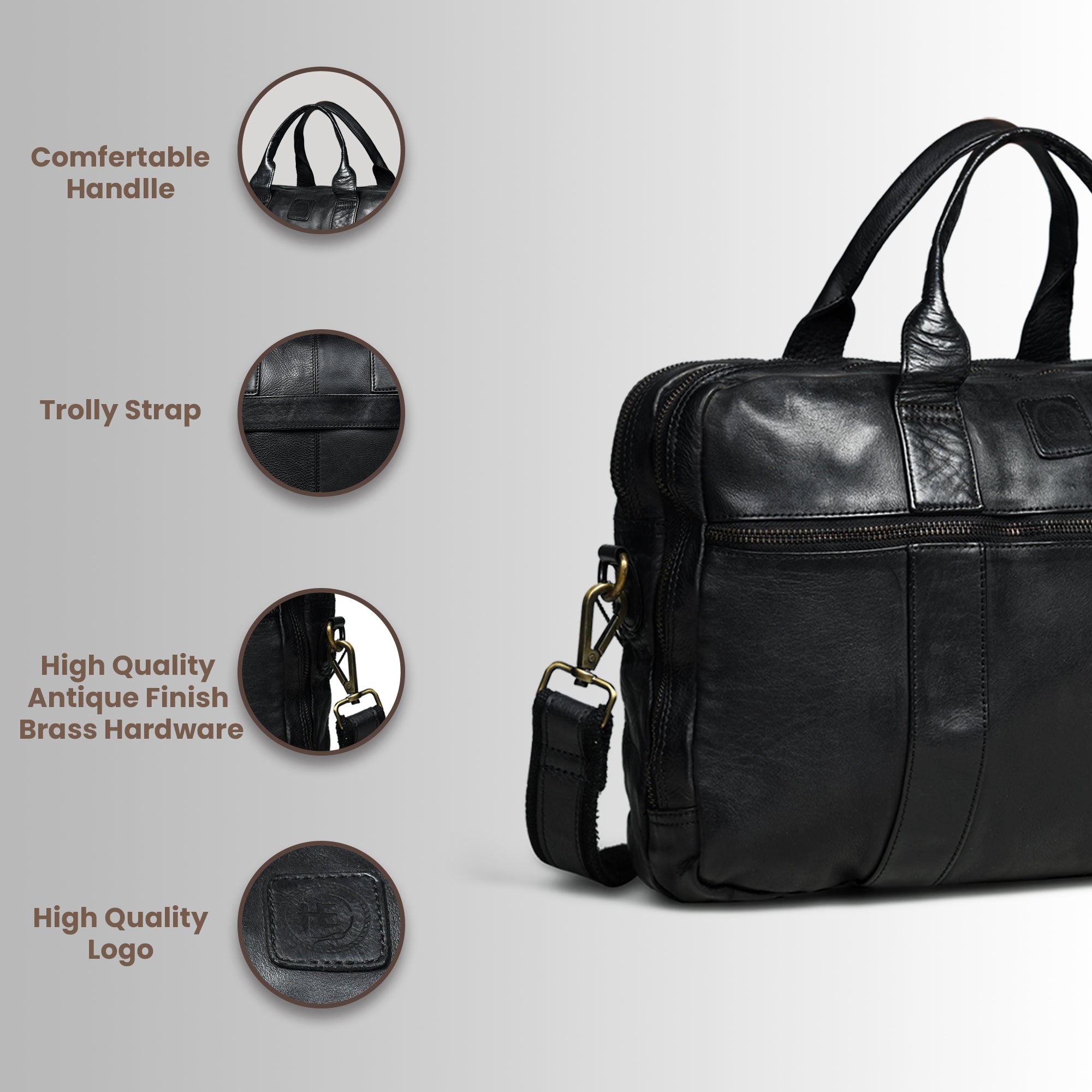 Executive Heritage Pure Leather Laptop Bag - Black Colour