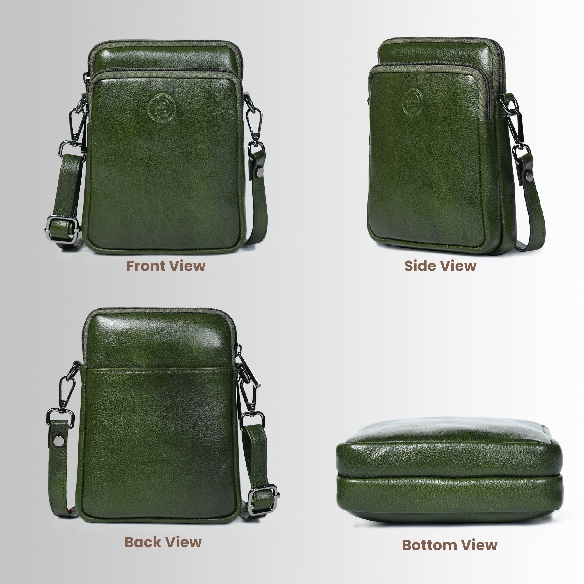 AmberStride Leather Sling Bag – Olive Colour