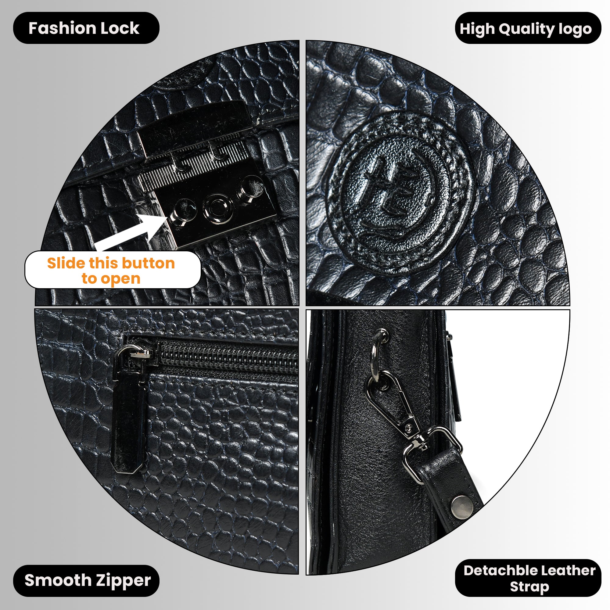 Imperial Croc Luxe Satchel - Black Colour