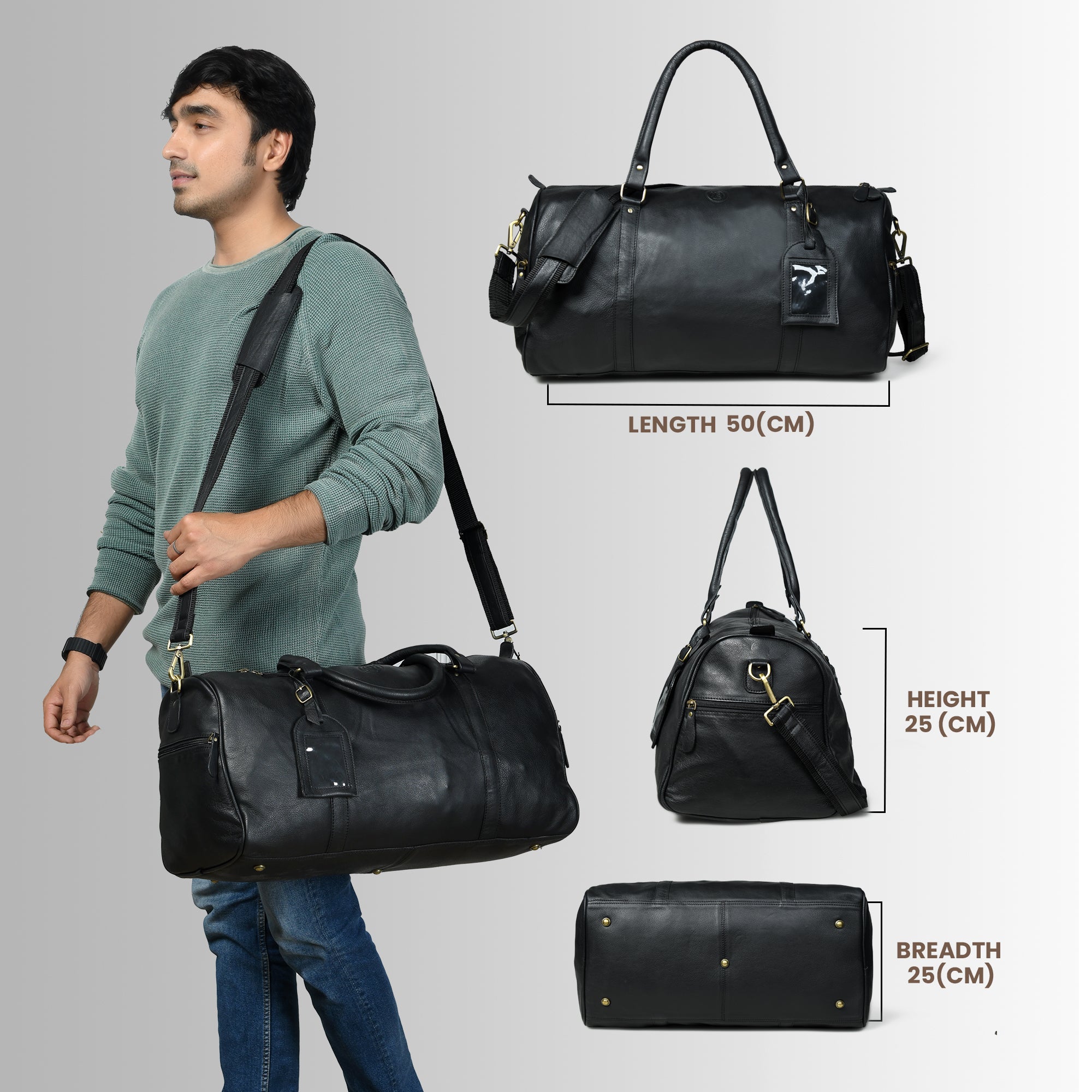The Voyager Leather Travel Duffle Bag - Black Colour