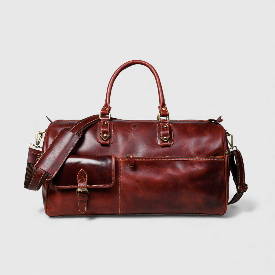 The Odyssey Leather Travel Duffle - Cherry Red Colour
