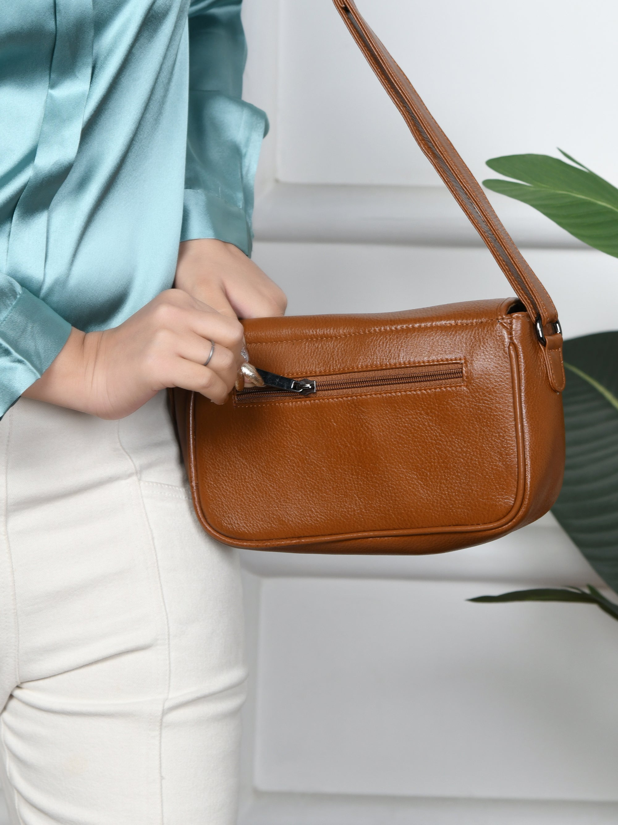 Verdant Elegance Women's Leather Handbag - Maroon Colour