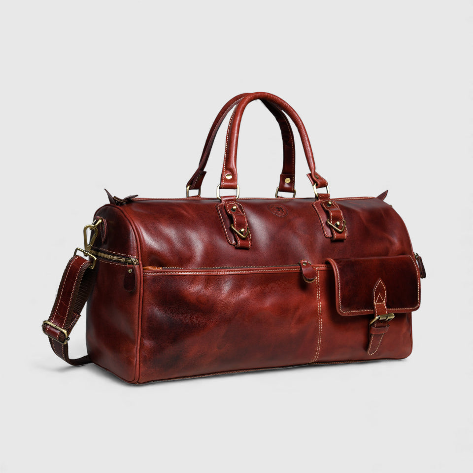 The Odyssey Leather Travel Duffle - Cherry Red Colour