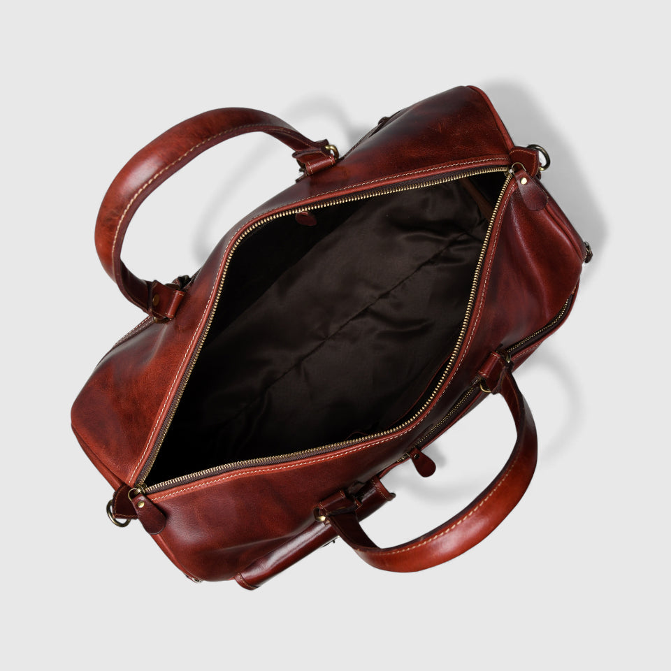 The Odyssey Leather Travel Duffle - Cherry Red Colour
