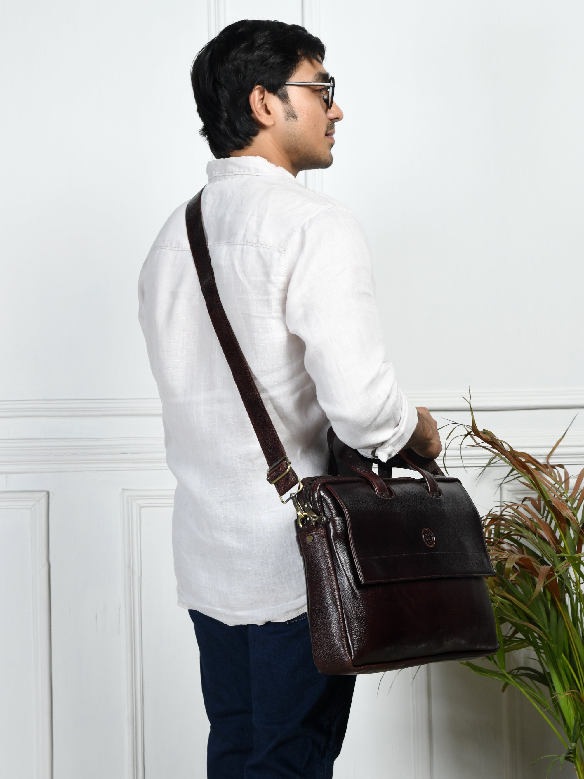 Executive Edge Leather Laptop Briefcase - Maroon Colour
