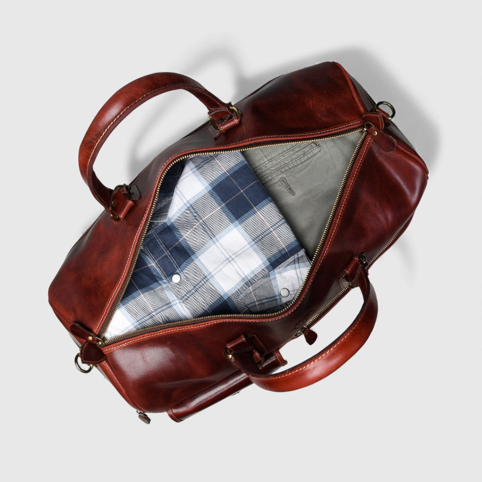 The Odyssey Leather Travel Duffle - Cherry Red Colour