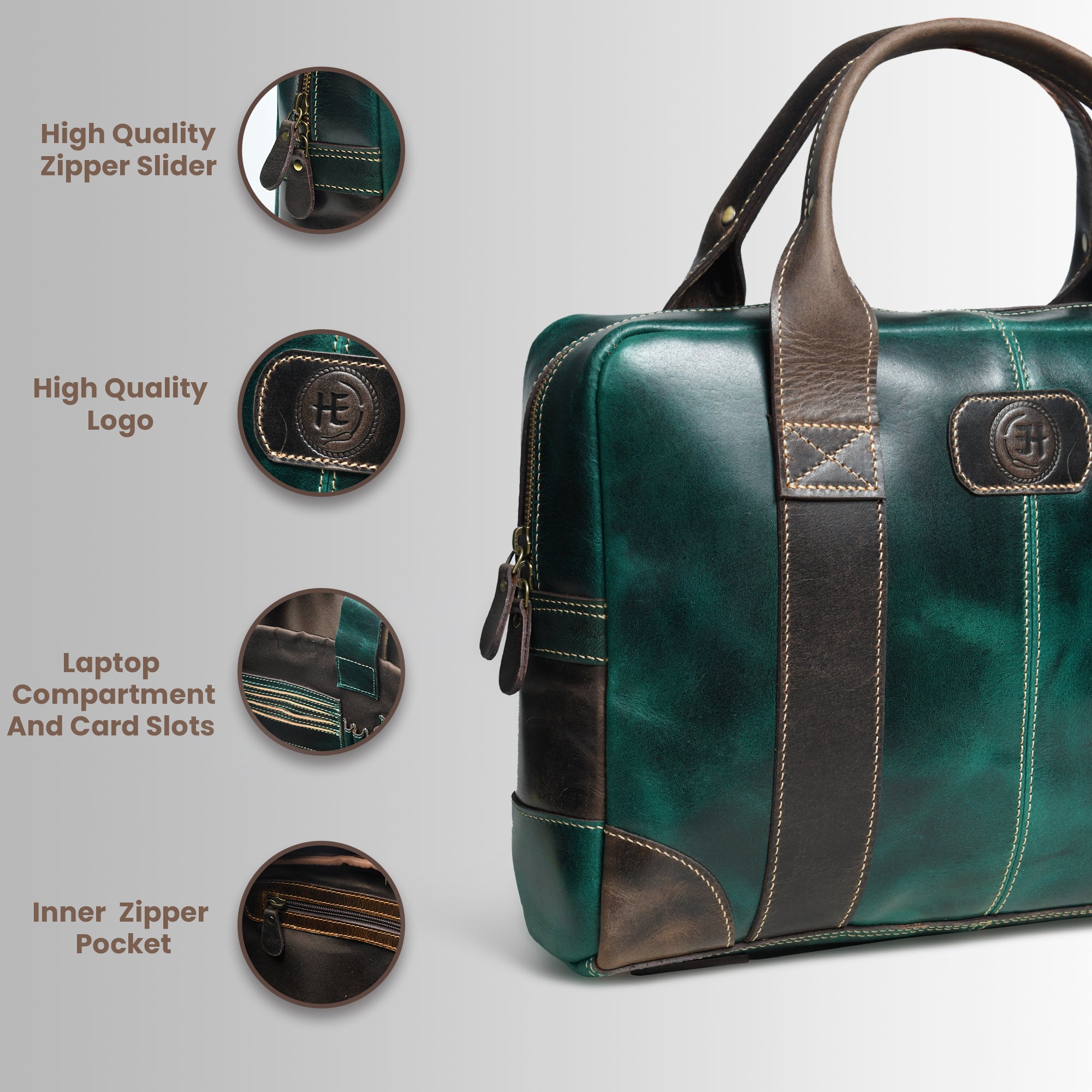 Heritage Buffalo Pure Leather Laptop Bag - Green Colour
