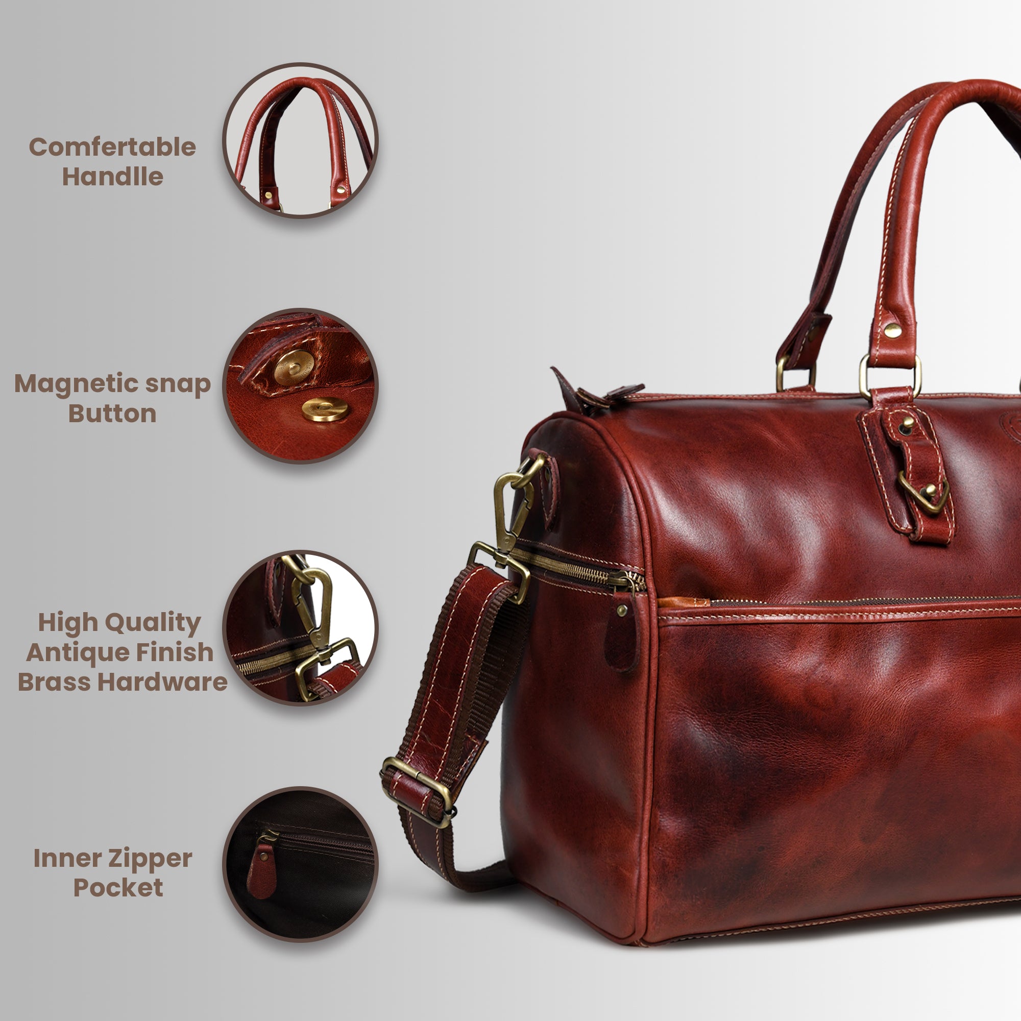 The Odyssey Leather Travel Duffle - Cherry Red Colour