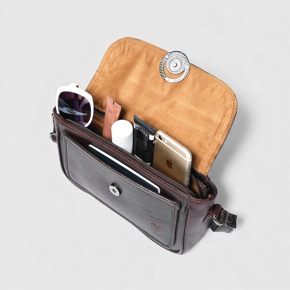 Verdant Elegance Women's Leather Handbag - Brown Colour