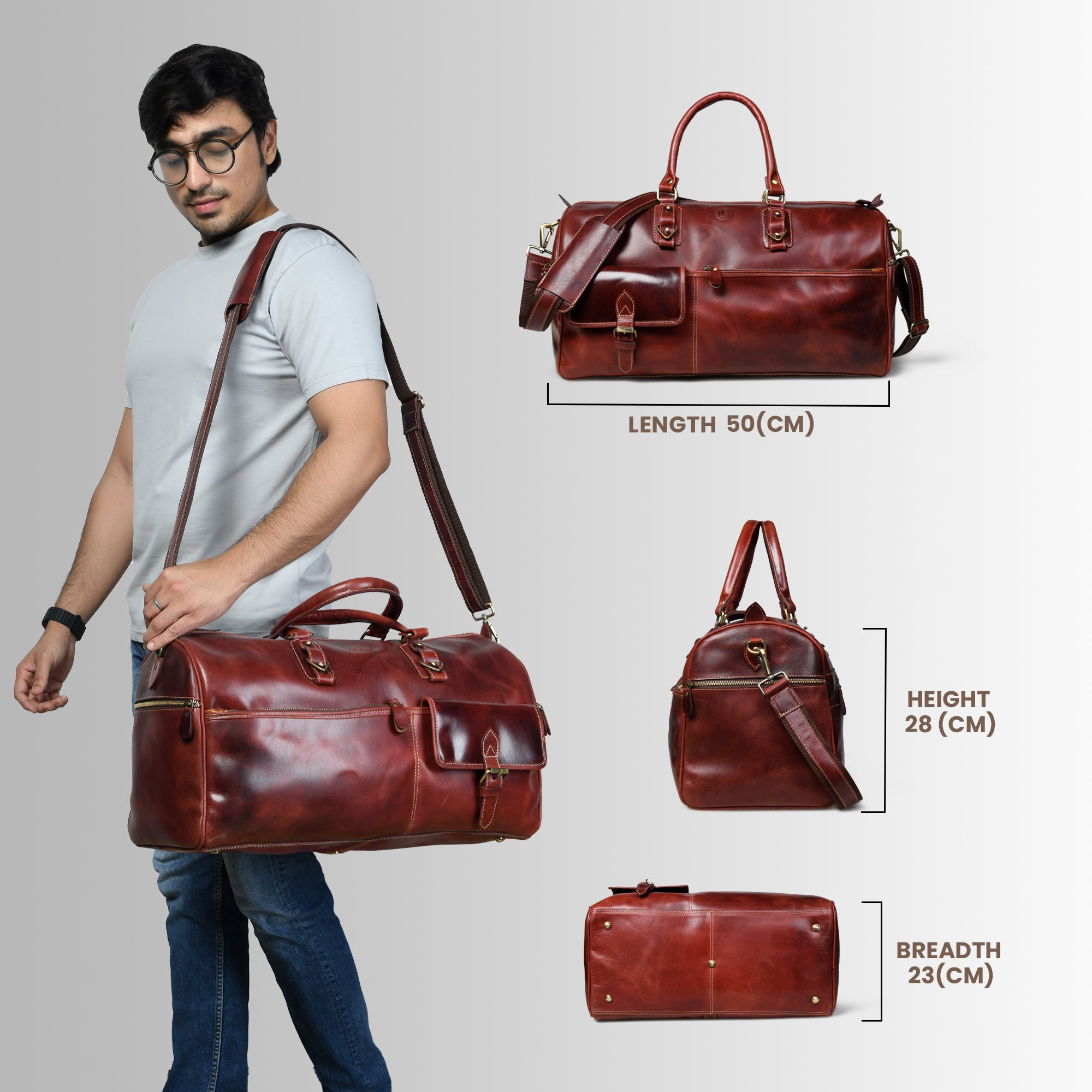 The Odyssey Leather Travel Duffle - Cherry Red Colour