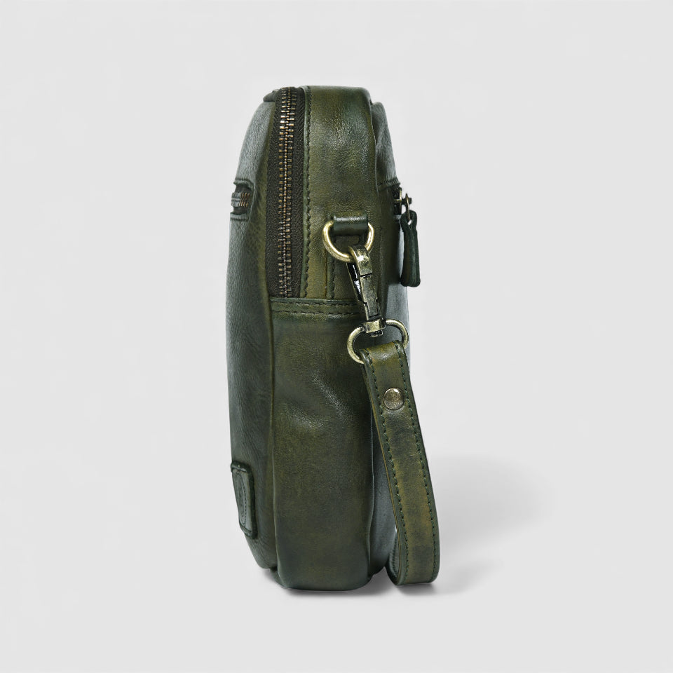 OxBlood Trail Leather Sling Bag - Olive Colour
