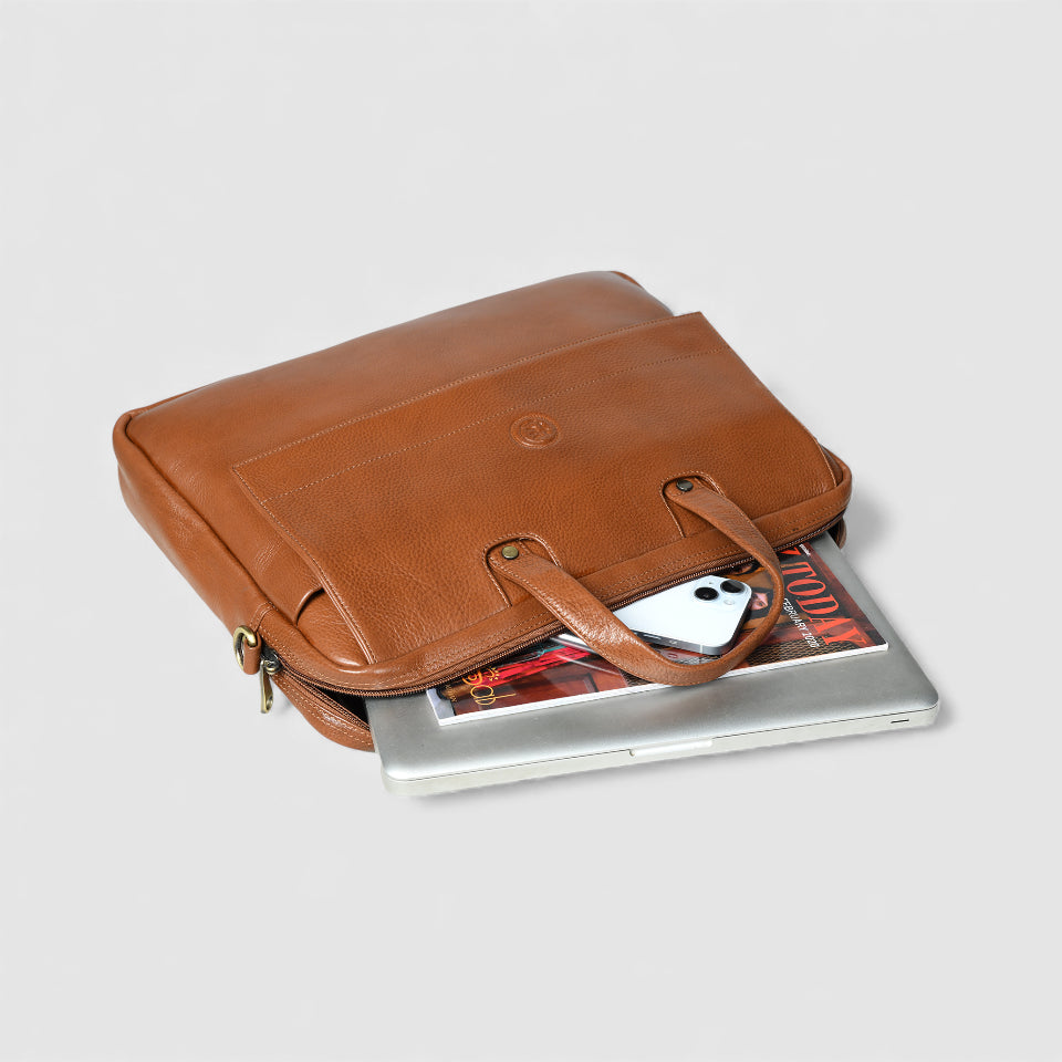 Executive Edge Leather Laptop Briefcase - Brown Colour