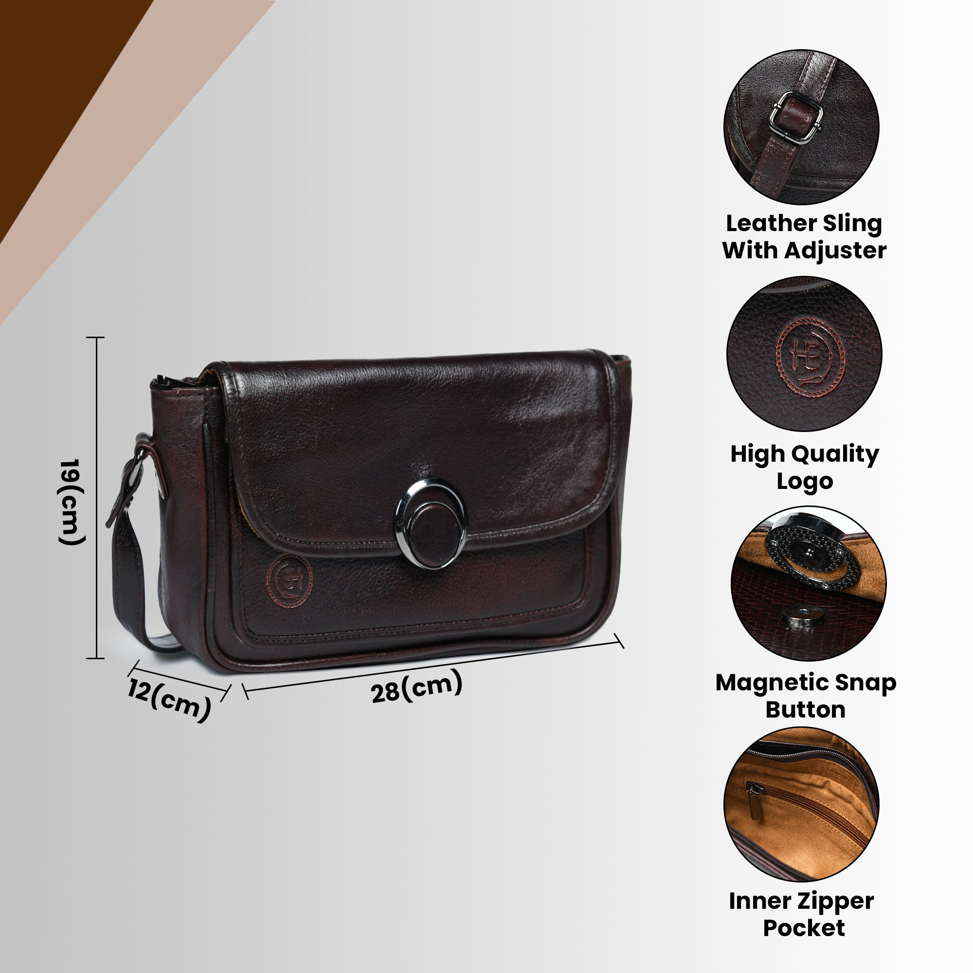 Verdant Elegance Women's Leather Handbag - Brown Colour