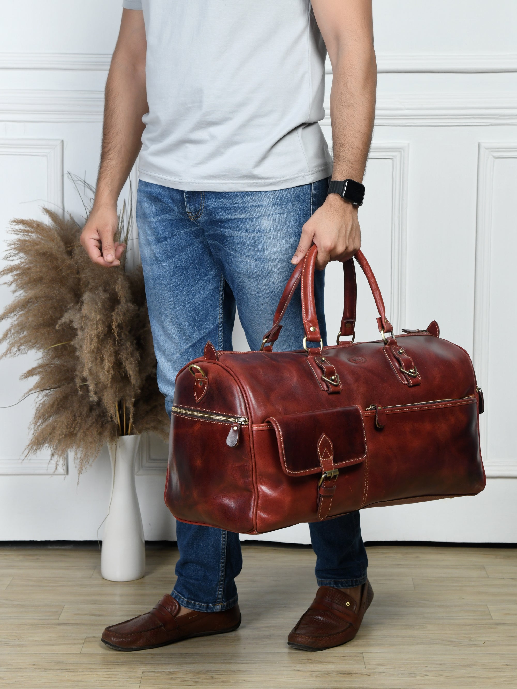 The Odyssey Leather Travel Duffle - Cherry Red Colour